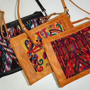 Aesthetic Woman Guatemalan Leather Huipil CROSSBODY Wristlet CLUTCH PURSE - 100% Cotton Lining Purse
