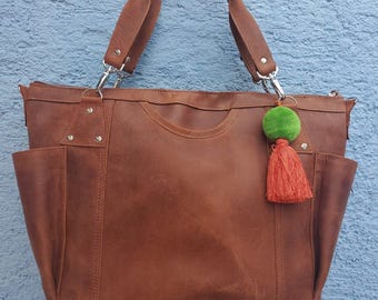 Genuine Leather Convertible Backpack Diaper Bag: Full Grain Dark Brown