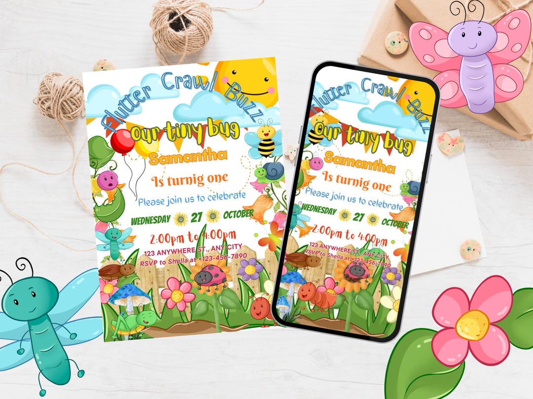 Bugs Birthday Invitation Video & Printable, Insect Birthday Card, Canva ...