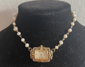 Vintage RITMA Gold Pendant Watch Necklace ,swiss Mechanical