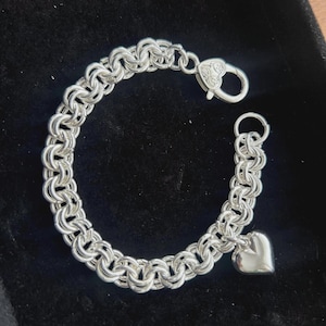 Sterling Silver Heavy Gauge Heart Chunky Chain Link Bracelet