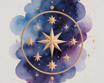 Astro Magic Clipart Bundle – 10 Watercolor Celestial PNG and JPG Files – Moon, Stars & Zodiac Art for Sublimation and Print