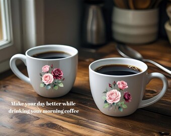 Pacote de Cliparts de Rosas Florais – 2 PNG + JPG em Aquarela | Design de Sublimação de Flores Rosa e Borgonha