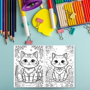 20 Kawaii Cat Coloring Pages | Cute Printable Cats for Kids & Adults | Digital Download PDF | Fun Relaxing Coloring Book