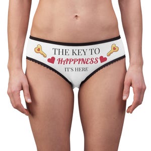 Women&#39;s Briefs - The Key to Happiness, Funny Underwear, Whimsical Panties, Unique Gift, Self-Care Essentials, Motivational Lingerie