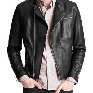 Men&#39;s Black Leather Bomber Jacket - Premium Genuine Leather, Classic Casual Style, Warm, Durable, Perfect for Winter & Everyday Wear
