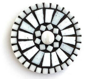 Black & White wall decor. Mosaic Wall Art, 4" round mosaic,