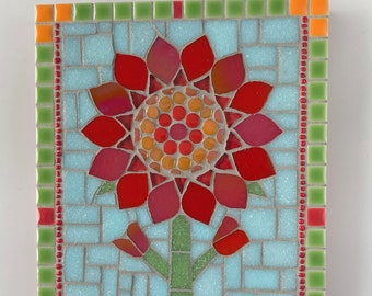 Happy poppy mosaic, red flower art