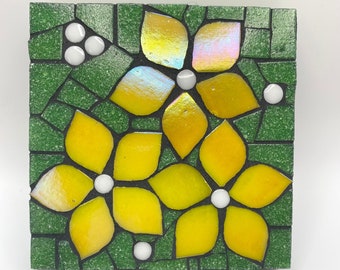 Floral mosaic, 4x4 flower wall art, yellow flower