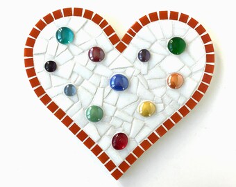 Heart Decor, rainbow polka dot heart mosaic, heart wall art