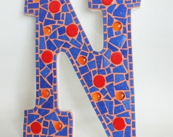 Letter N Mosaic Wall Decor: Blue & Orange 9"