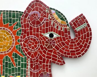 Elephant Art, mosaic elephant, elephant wall hanging