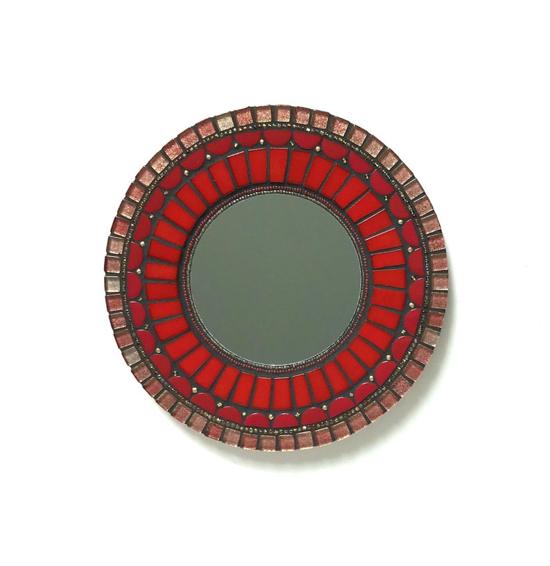Red Mosaic Mirror Small Wall Round