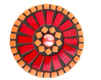 Red and Orange Mosaic dot wall decor, orange wall art, round wall art