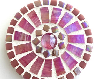 Mauve & pink wall decor, small wall art, Mosaic Wall Art, round art,