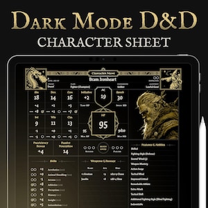 Ficha de Personagem para D&D 5e no Modo Escuro – Estilo Grimório de Fantasia (Download Digital)