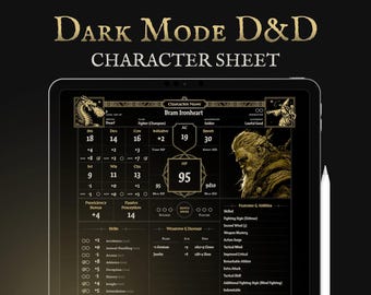 Dark Mode DnD 5e Character Sheet – Fantasy Grimoire Style (Digital Download)