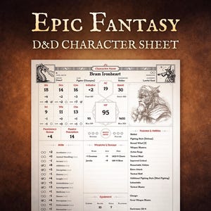 D&D 5e-tekenvel afdrukbare invulbare pdf – fantasievel, LOTR-geïnspireerd, A4 US Letter
