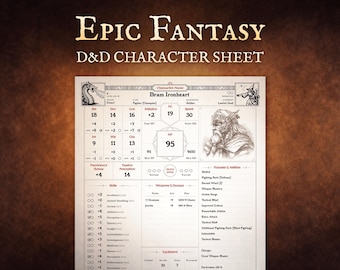D&D 5e character sheet printable fillable PDF – fantasy sheet, LOTR inspired, A4 US Letter