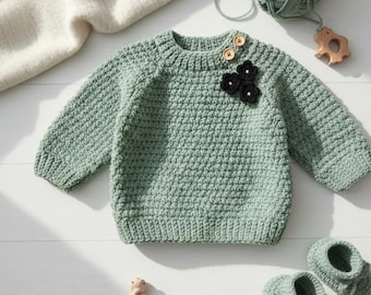 Easy Baby Sweater Crochet Pattern | Beginner Cardigan PDF | Newborn–12 Months