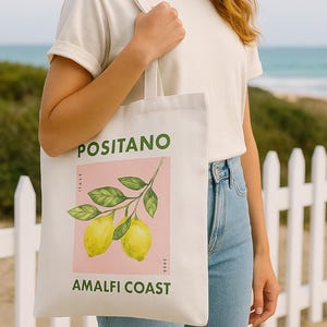 Lemon Print Tote Bag - Positano Amalfi Coast Charm | Eco-Friendly, Beach Essentials, Travel Accessory, Gift for Her, Summer Vibes