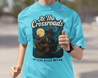 Robert Johnson Blues-T-shirt: illustratie kruispunt gitaar