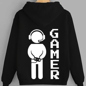 Zwarte gamerhoodie en T-shirt, grafische videogamecontroller, uniseks gaming-sweater, gamercadeau, casual streetwear, gamingkleding