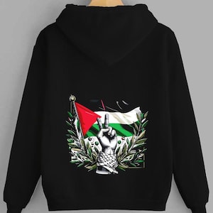 Fist & Flag Solidarity Hoodie, Power and Freedom T-Shirt, Unisex Resistance Apparel, Cotton-Blend Muslim Shirt, Bold Protest Gift