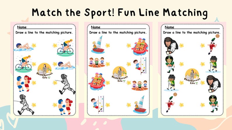 Sports Matching Worksheets – A4 Printable Line Matching Activities for ...