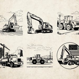 Construction Vehicle SVG PNG Bundle, Bulldozer Dump Truck, Excavator Silhouettes, Construction Vehicle Clipart, Heavy Equipment Cut Files