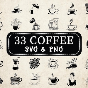 Coffee Cup SVG PNG Bundle, Coffee Silhouette Clipart, Mug Cricut Cut File, Barista Coffee Vector Design, Coffee Cup Gifts, Coffee Decal Png
