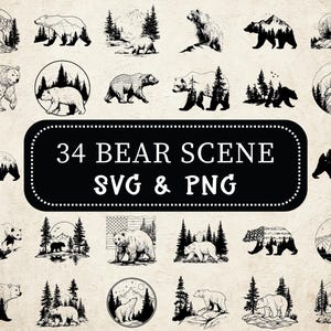 Bear Scene SVG PNG Bundle: Wildlife Clipart, Forest Animal Cut File (Digital Design)