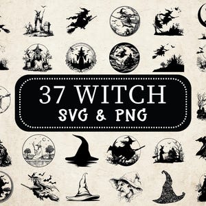 Witch SVG & PNG Bundle: Halloween Clipart, Witch Silhouette (Digital Download