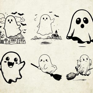 Cute Ghost SVG Png Bundle, Halloween Ghost Clipart, Retro Spooky Ghost PNG, Ghost with Bow, Horror Clipart, Halloween Cut File Spooky Gothic
