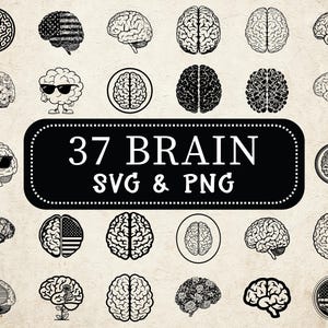 脳のSVG PNGバンドル、解剖学クリップアート、人体臓器カットファイル、脳のシルエット、脳のベクター、デジタルデザインデカール、臓器SVG、科学PNG