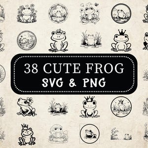 Cute Frog SVG PNG Bundle, Kawaii Frog Clipart, Kids Crafts, Cricut Cut Files, Funny Frog Decals, Amphibian Lover Designs & Stickers, Animal