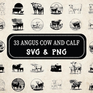 Angus Cow and Calf SVG PNG Bundle, Farm Animal Clipart, Cattle Cut Files, Angus Cow And Calf Silhouette Svg, Cow And Calf Png File, Decals