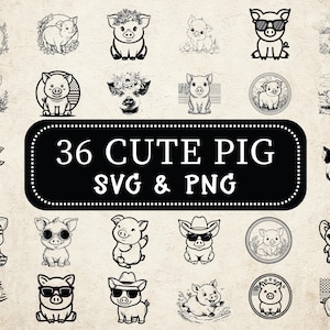 Cute Pig SVG PNG Bundle, Farm Animal Silhouette Clipart, Pig Cut Files, Pig Vector Design, Kawaii Pig Decal, Digital Pig Clip Art, Baby Pig