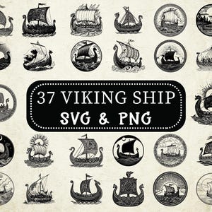 Viking Ship SVG PNG Bundle, Norse Longboat Silhouette, Cricut Viking Ship File, Historical Ship Svg, Viking Decal, Nordic Svg, Viking Crafts