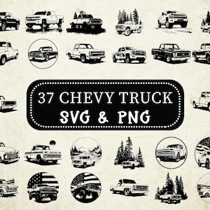 Chevy Truck SVG PNG Bundle, Classic Chevy Pickup Clipart, Vintage Truck Cut Files, Retro Truck Silhouettes, Car Decal Designs, Truck Vector
