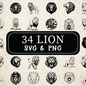 Lion SVG PNG Bundle, Wild Animal Clipart, Lion Cricut Cut Files, Safari Jungle Vector, Lion Logo  Icon Design & Decal,