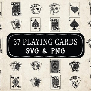 Playing Card SVG & PNG Bundle, Playing Card Clipart, Playing Cards Symbol Svg, Aces Svg, Card Suits Svg, Poker Card Svg, Cut File for Cricut