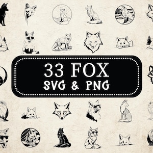Fox SVG PNG Bundle, Woodland Animal Silhouette, Fox Clipart, Forest Creature Cricut, Fox Cut File, Wildlife Vector Design, Nature Svg, Decal