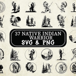 Native Indian Warrior SVG PNG Bundle: Tribal Chief Silhouette (Digital Download