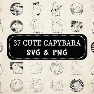 Cute Capybara SVG PNG Bundle, Capybara Silhouette Clipart, Funny Rodent Cut Files for Cricut, Capybara Vector Design, Digital Capybara Decal