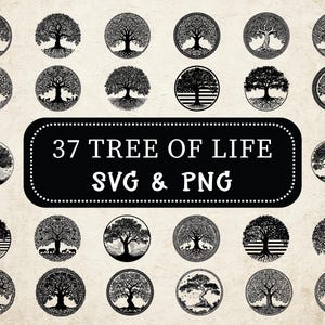 Tree of Life SVG PNG Bundle, Family Tree Silhouette Clipart, Spiritual Tree Cut Files, Tree Vector, Boho Tree Design for Decals, Sacred Tree
