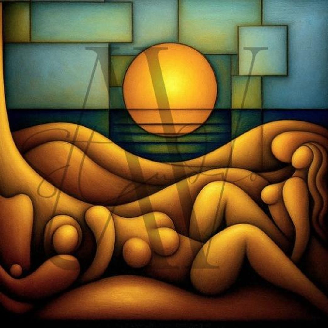 Cubist Sun Abstract Art, Sensual Shapes, Sea and Sun, Feminine, Decorative ...
