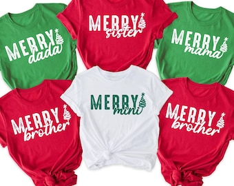 Merry Family Mama Dada Mini Shirts, Mommy and Me Christmas Shirts, Matching Christmas Tees, Christmas Outfit, Matching Christmas Shirts