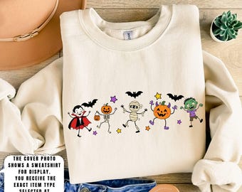 Cute Spooky Friends Halloween Shirt, Ghost Pumpkin Bat Witch Tee, Spooky Season Shirt, Fall Halloween Sweatshirt, Cute Autumn Gift