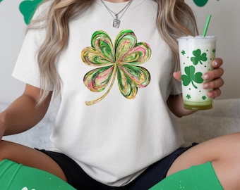 St Patricks Day Comfort Colors Shirt Lucky Shamrock Tshirt Cute Saint Patrick's Party Tee Four Leaf Clover T-shirt Irish Retro Shenanigans